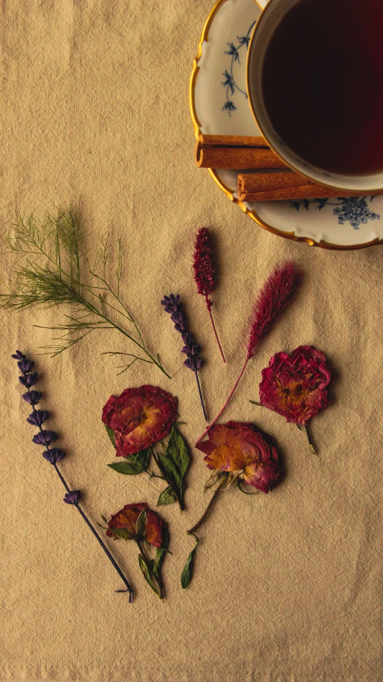A cup of tea with dried flowers